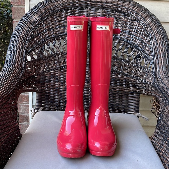 Red Flare Tall Adjustable Hunter Boots 11 - Picture 5 of 17